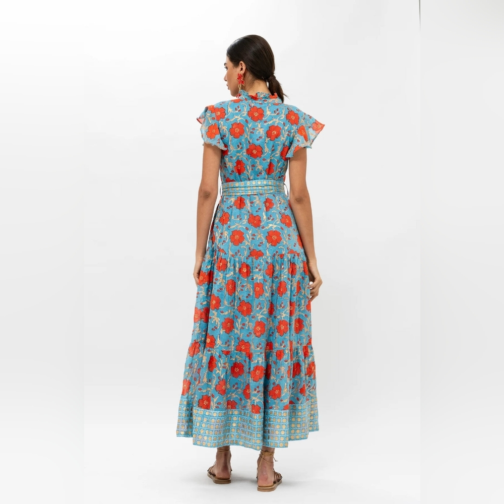 $328 Nwt OLIPHANT RUFFLE COLLAR BUTTON MAXI DRESS - POPPY RED xs - Picture 5 of 5